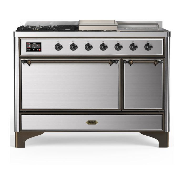 ILVE Majestic III 48" Dual Fuel Range – French Top, Solid Door (UM48FSQNR3)