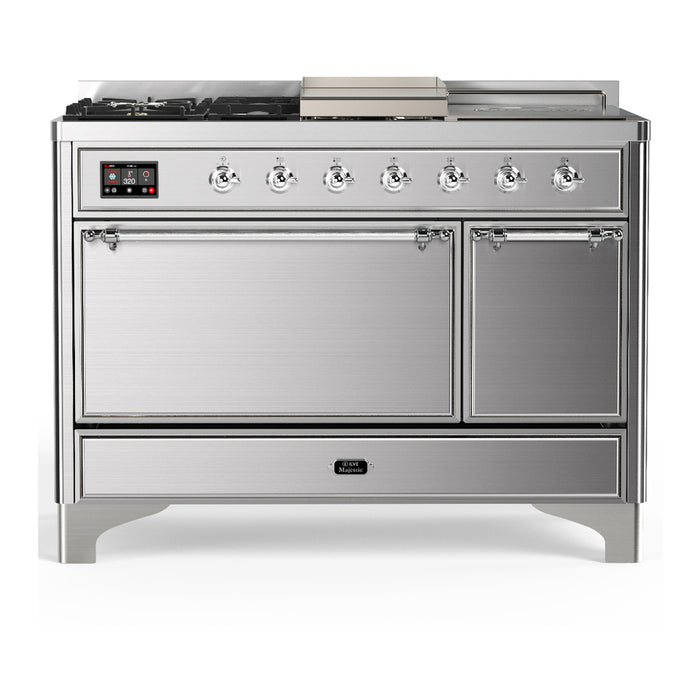 ILVE Majestic III 48" Dual Fuel Range – French Top, Solid Door (UM48FSQNR3)