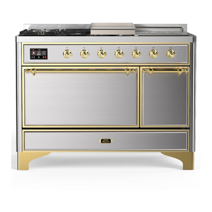ILVE Majestic III 48" Dual Fuel Range – French Top, Solid Door (UM48FSQNR3)