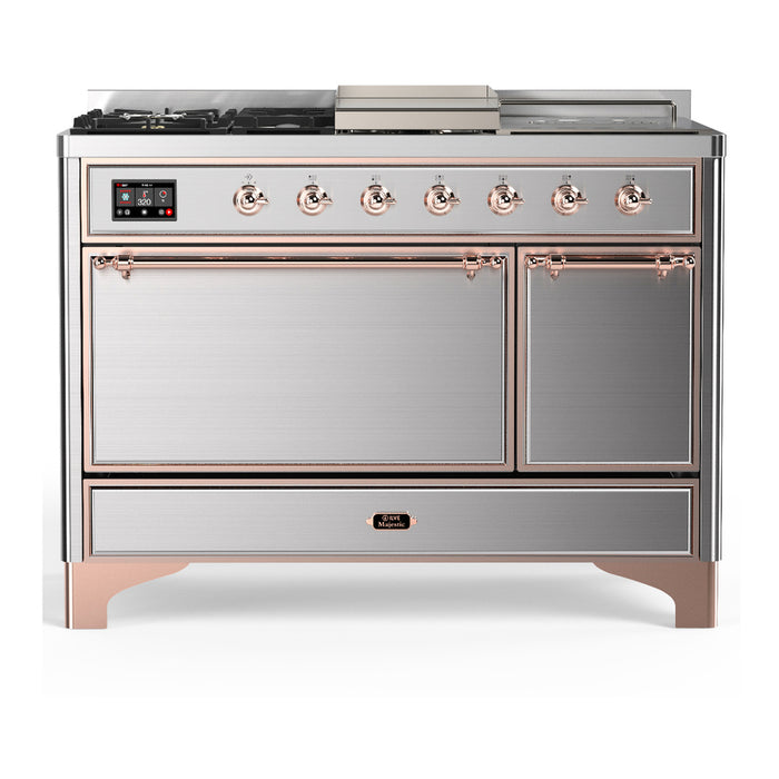 ILVE Majestic III 48" Dual Fuel Range – French Top, Solid Door (UM48FSQNR3)