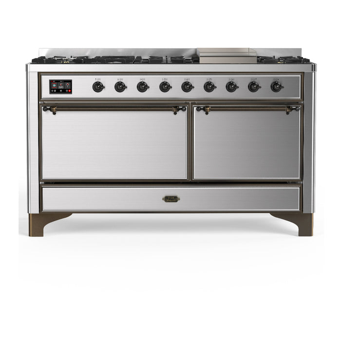 ILVE Majestic III 60" Dual Fuel Range – 9 Burners + Griddle (UM60FQNR3)