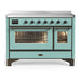 ILVE Majestic III 48-inch induction range in Mediterranean Mint with burnished trim, front view