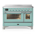 ILVE Majestic III 48-inch induction range in Mediterranean Mint with chrome trim, front view