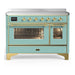 ILVE Majestic III 48-inch induction range in Mediterranean Mint with brass trim, front view