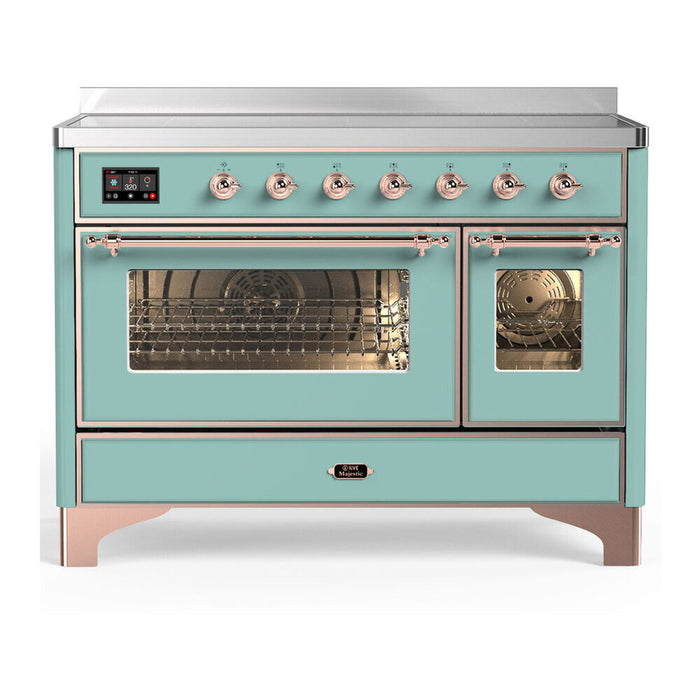 ILVE Majestic III 48-inch induction range in Mediterranean Mint with copper trim, front view