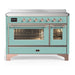 ILVE Majestic III 48-inch induction range in Mediterranean Mint with copper trim, front view