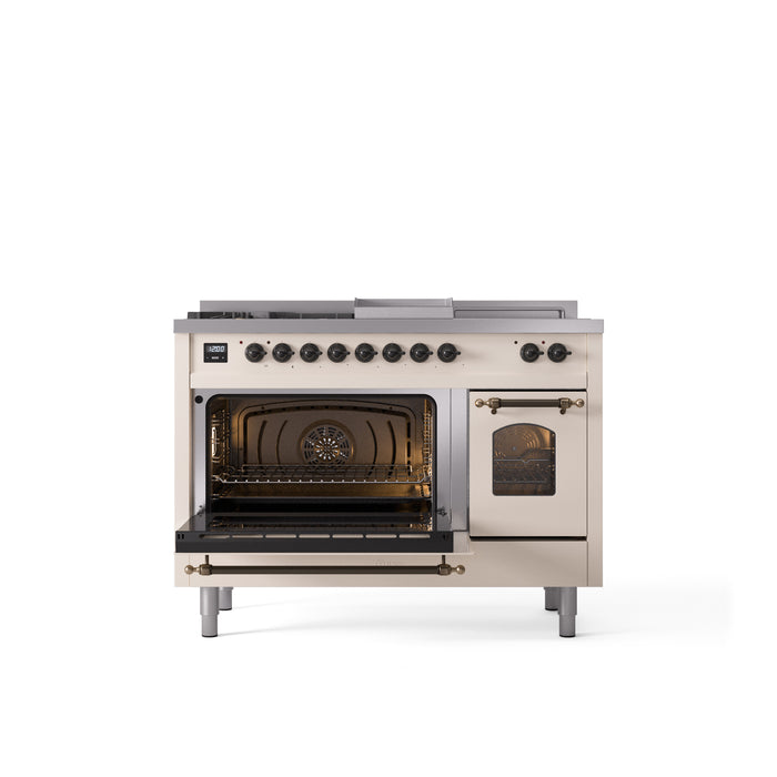 ILVE Nostalgie 48" Dual Fuel Range with 5 Sealed Burners Griddle French Top Triple Glass Door - UP48FSNMP