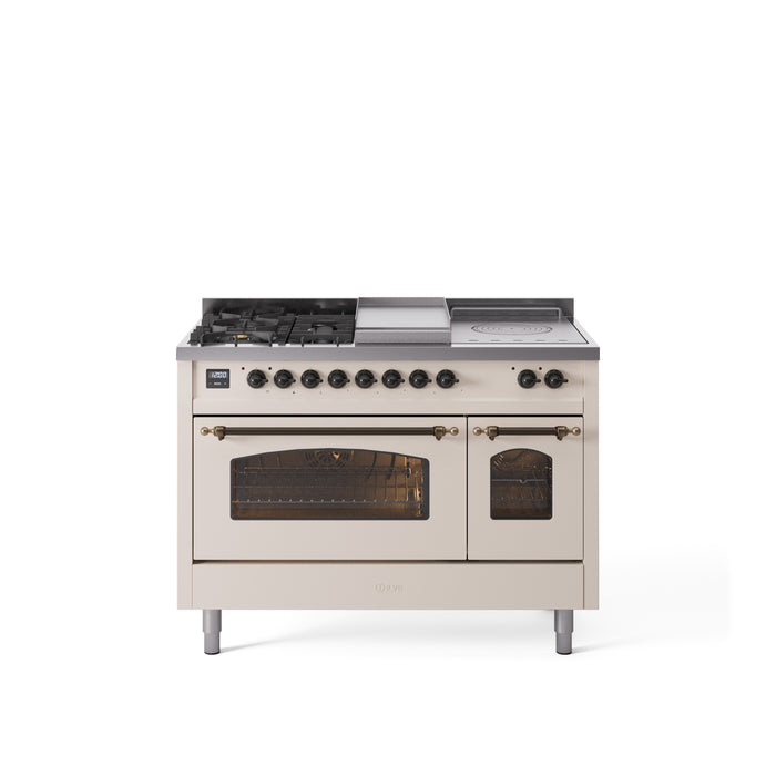 ILVE Nostalgie 48" Dual Fuel Range with 5 Sealed Burners Griddle French Top Triple Glass Door - UP48FSNMP