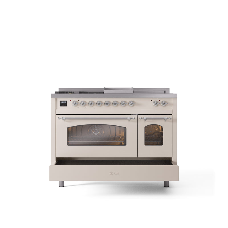 ILVE Nostalgie 48" Dual Fuel Range with 5 Sealed Burners Griddle French Top Triple Glass Door - UP48FSNMP