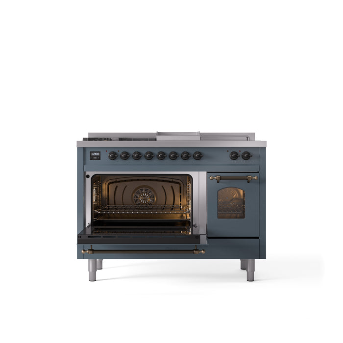 ILVE Nostalgie 48" Dual Fuel Range with 5 Sealed Burners Griddle French Top Triple Glass Door - UP48FSNMP