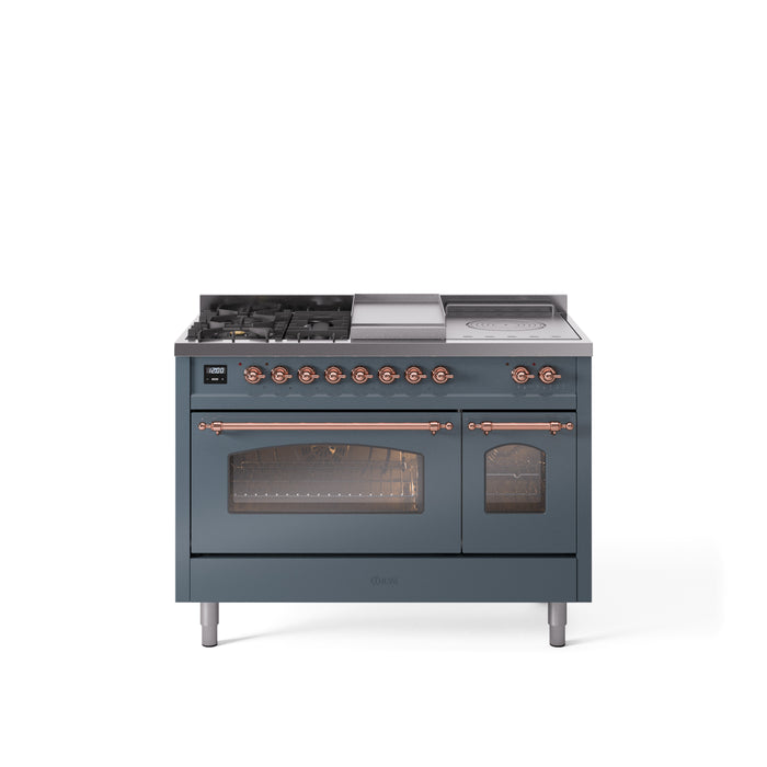 ILVE Nostalgie 48" Dual Fuel Range with 5 Sealed Burners Griddle French Top Triple Glass Door - UP48FSNMP