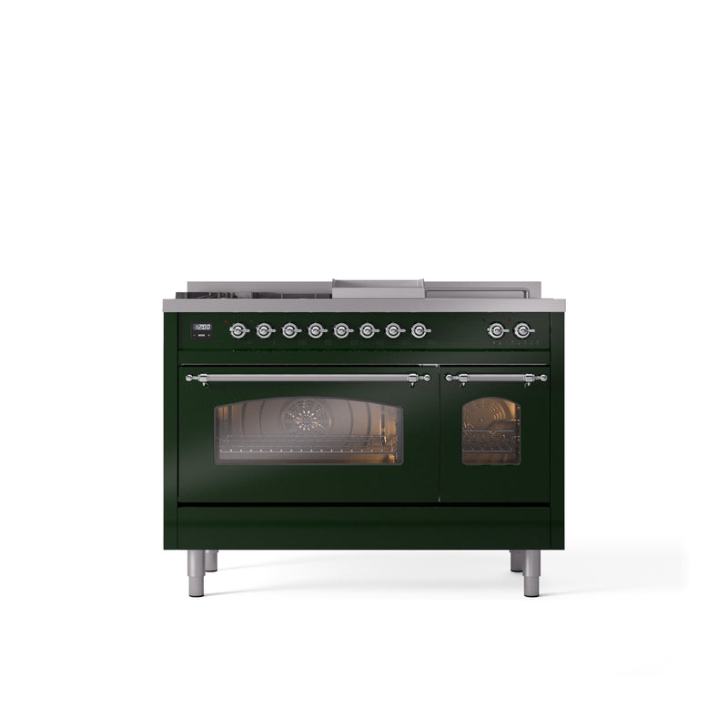 ILVE Nostalgie 48" Dual Fuel Range with 5 Sealed Burners Griddle French Top Triple Glass Door - UP48FSNMPILVE Nostalgie 48" Dual Fuel Range with 5 Sealed Burners Griddle French Top Triple Glass Door - UP48FSNMP