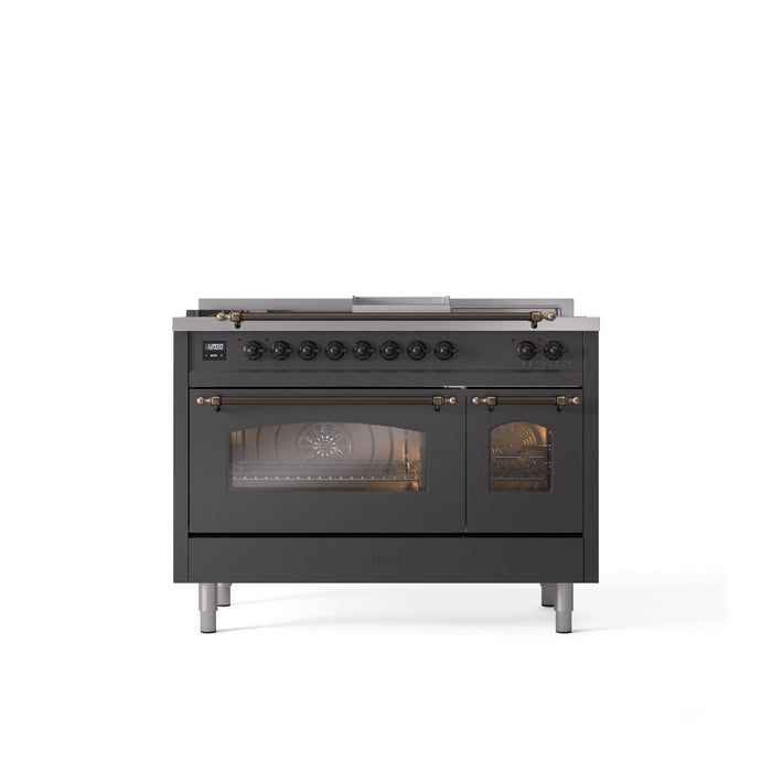 ILVE Nostalgie 48" Dual Fuel Range with 5 Sealed Burners Griddle French Top Triple Glass Door - UP48FSNMP