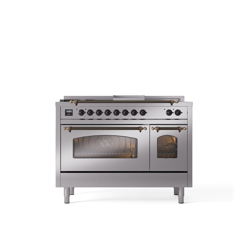 ILVE Nostalgie 48" Dual Fuel Range with 5 Sealed Burners Griddle French Top Triple Glass Door - UP48FSNMP