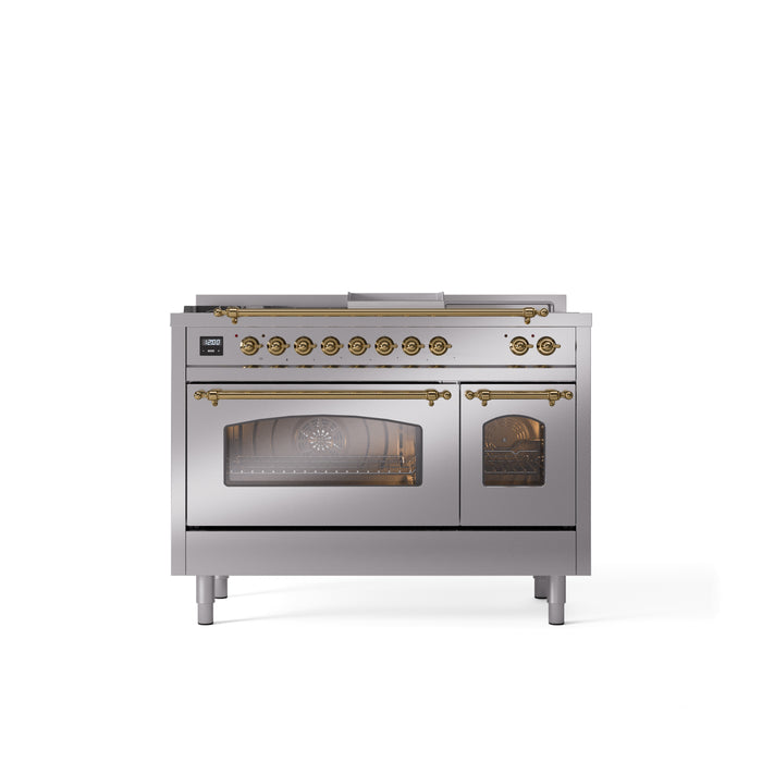 ILVE Nostalgie 48" Dual Fuel Range with 5 Sealed Burners Griddle French Top Triple Glass Door - UP48FSNMP