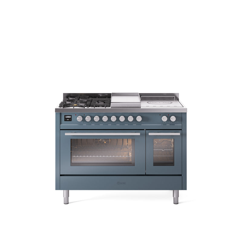 ILVE Professional Plus II 48" Dual Fuel Range with 5 Sealed Burners Griddle French Top Triple Glass Door - UP48FSWMP