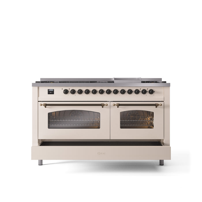 ILVE Nostalgie 60" Dual Fuel Range with 9 Sealed Burners Griddle Triple Glass Door - UP60FNMP