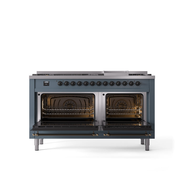 ILVE Nostalgie 60" Dual Fuel Range with 9 Sealed Burners Griddle Triple Glass Door - UP60FNMP