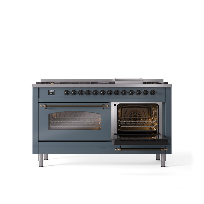 ILVE Nostalgie 60" Dual Fuel Range with 9 Sealed Burners Griddle Triple Glass Door - UP60FNMP