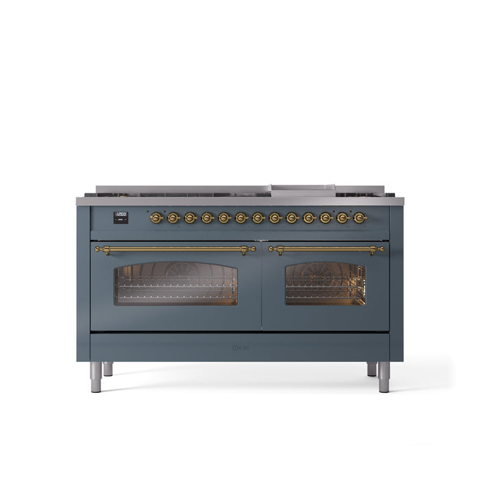 ILVE Nostalgie 60" Dual Fuel Range with 9 Sealed Burners Griddle Triple Glass Door - UP60FNMP