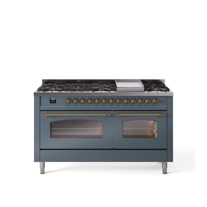 ILVE Nostalgie 60" Dual Fuel Range with 9 Sealed Burners Griddle Triple Glass Door - UP60FNMP