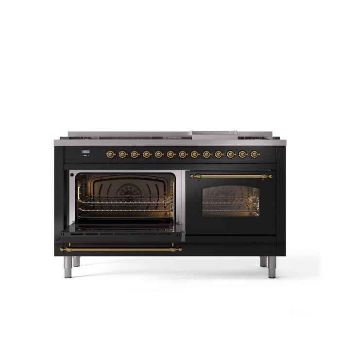 ILVE Nostalgie 60" Dual Fuel Range with 9 Sealed Burners Griddle Triple Glass Door - UP60FNMP