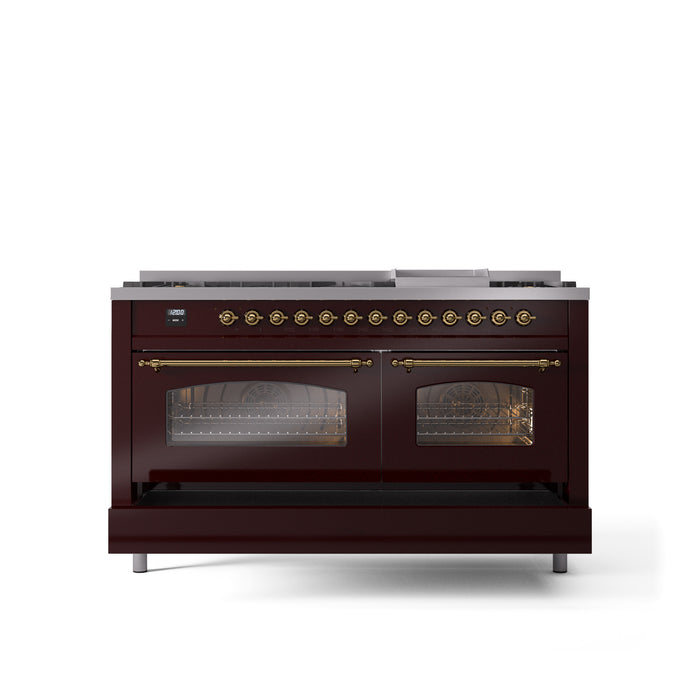 ILVE Nostalgie 60" Dual Fuel Range with 9 Sealed Burners Griddle Triple Glass Door - UP60FNMP