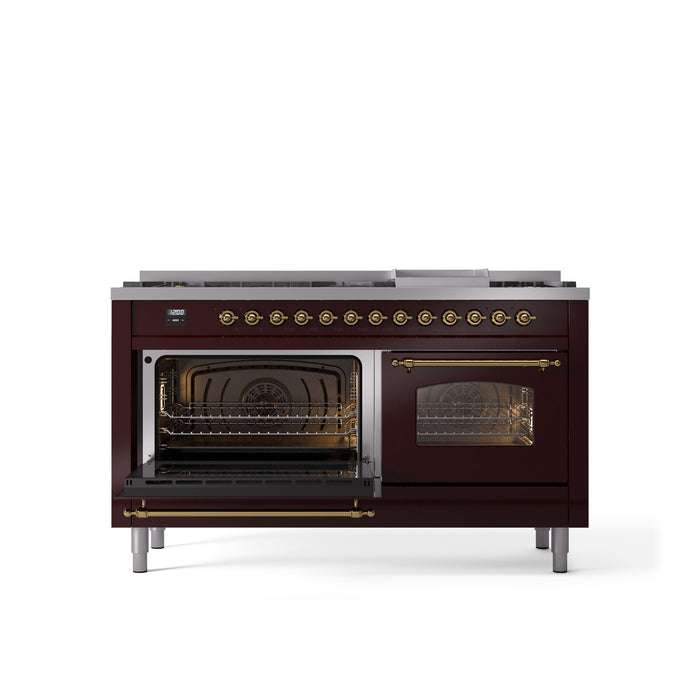 ILVE Nostalgie 60" Dual Fuel Range with 9 Sealed Burners Griddle Triple Glass Door - UP60FNMP