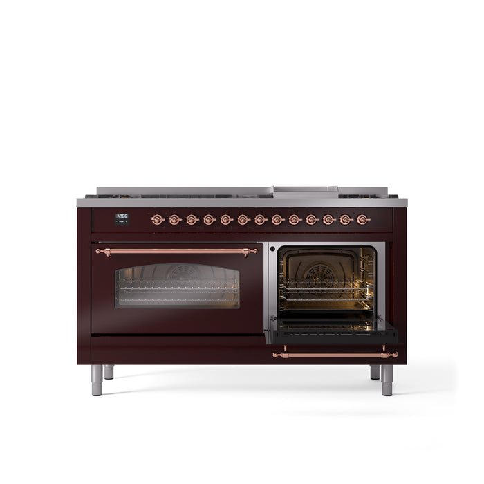 ILVE Nostalgie 60" Dual Fuel Range with 9 Sealed Burners Griddle Triple Glass Door - UP60FNMP