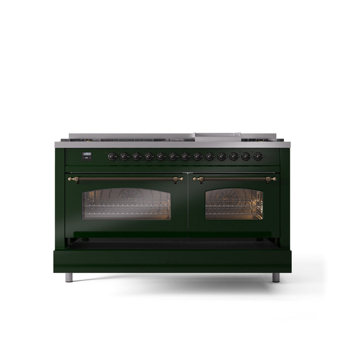 ILVE Nostalgie 60" Dual Fuel Range with 9 Sealed Burners Griddle Triple Glass Door - UP60FNMP