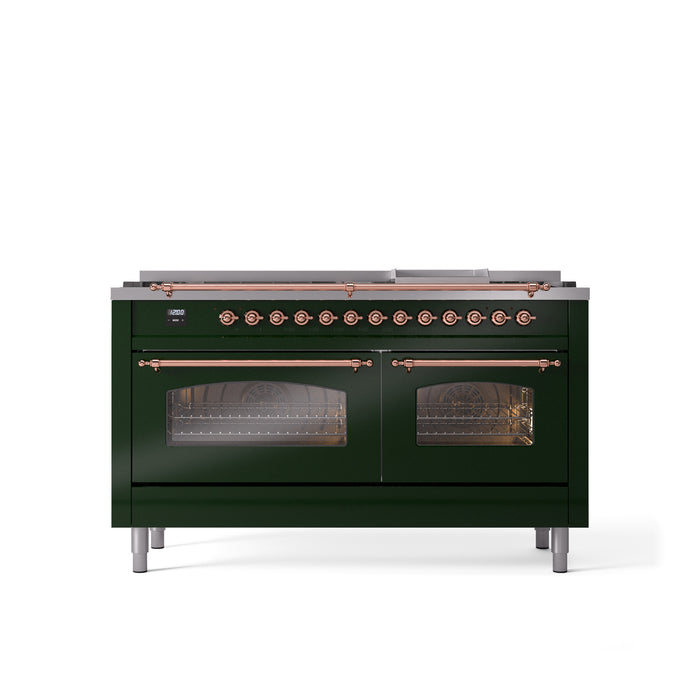 ILVE Nostalgie 60" Dual Fuel Range with 9 Sealed Burners Griddle Triple Glass Door - UP60FNMP