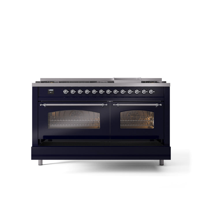 ILVE Nostalgie 60" Dual Fuel Range with 9 Sealed Burners Griddle Triple Glass Door - UP60FNMP