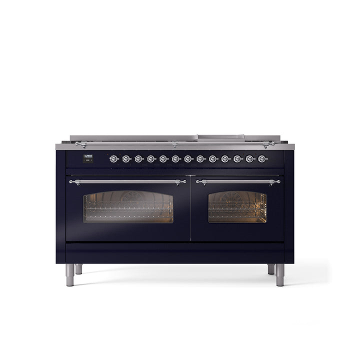 ILVE Nostalgie 60" Dual Fuel Range with 9 Sealed Burners Griddle Triple Glass Door - UP60FNMP