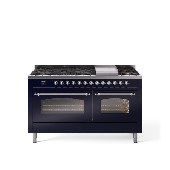 ILVE Nostalgie 60" Dual Fuel Range with 9 Sealed Burners Griddle Triple Glass Door - UP60FNMP