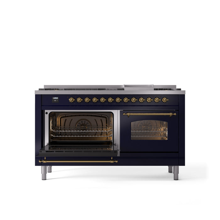 ILVE Nostalgie 60" Dual Fuel Range with 9 Sealed Burners Griddle Triple Glass Door - UP60FNMP