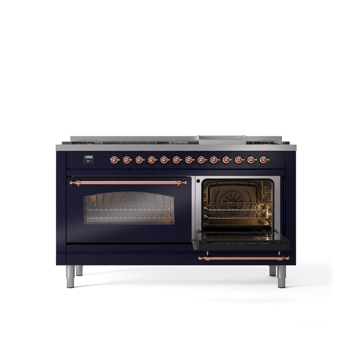 ILVE Nostalgie 60" Dual Fuel Range with 9 Sealed Burners Griddle Triple Glass Door - UP60FNMP