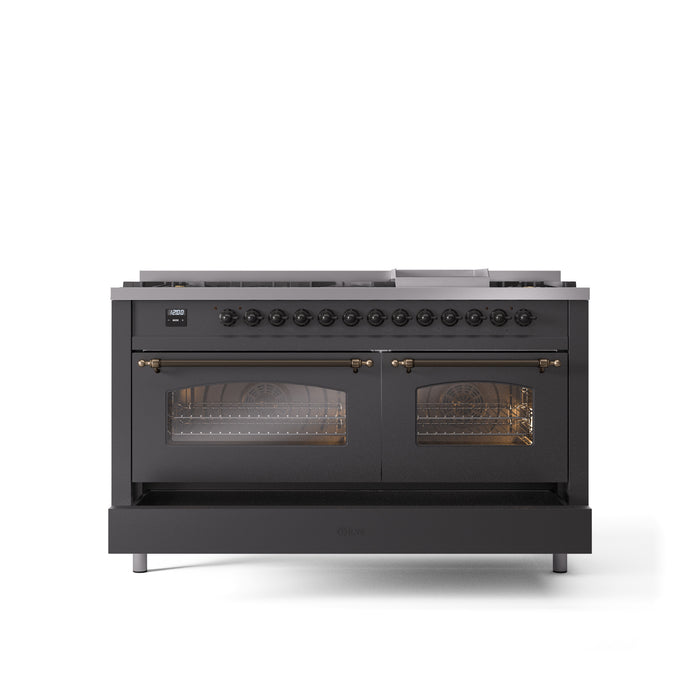 ILVE Nostalgie 60" Dual Fuel Range with 9 Sealed Burners Griddle Triple Glass Door - UP60FNMP