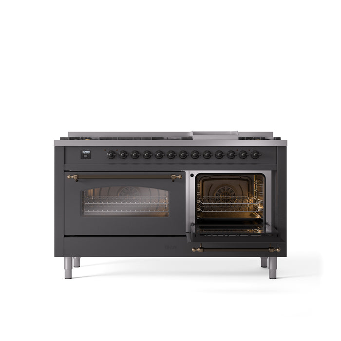 ILVE Nostalgie 60" Dual Fuel Range with 9 Sealed Burners Griddle Triple Glass Door - UP60FNMP