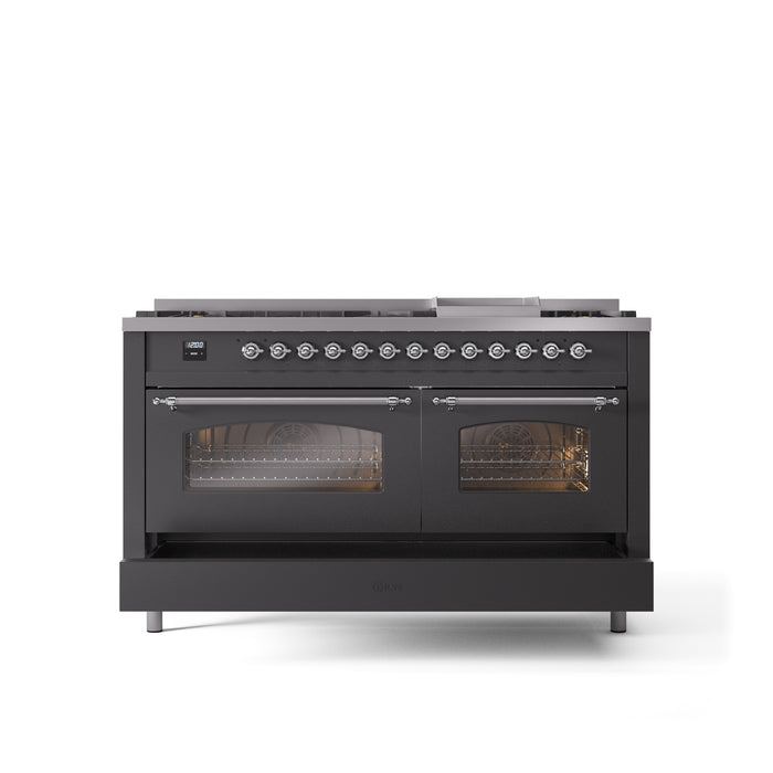 ILVE Nostalgie 60" Dual Fuel Range with 9 Sealed Burners Griddle Triple Glass Door - UP60FNMP