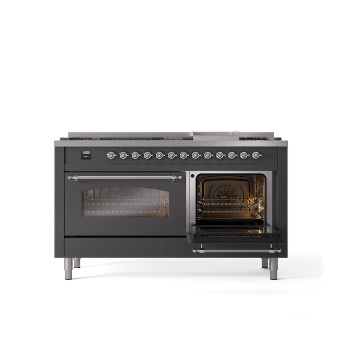 ILVE Nostalgie 60" Dual Fuel Range with 9 Sealed Burners Griddle Triple Glass Door - UP60FNMP