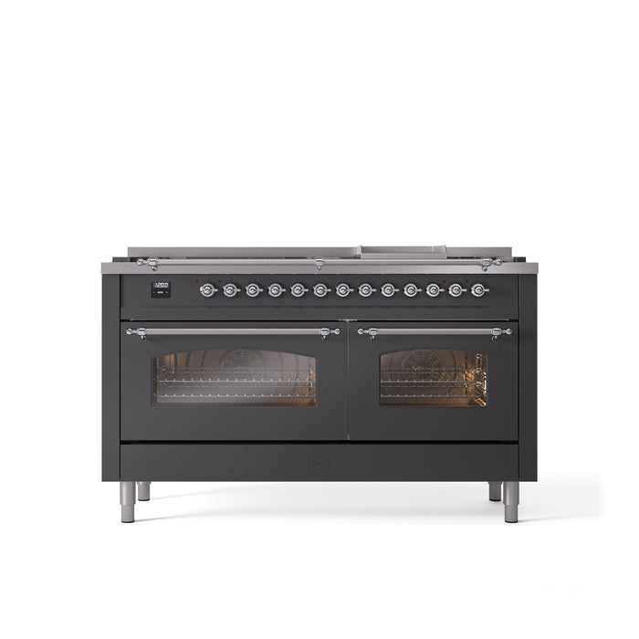 ILVE Nostalgie 60" Dual Fuel Range with 9 Sealed Burners Griddle Triple Glass Door - UP60FNMP