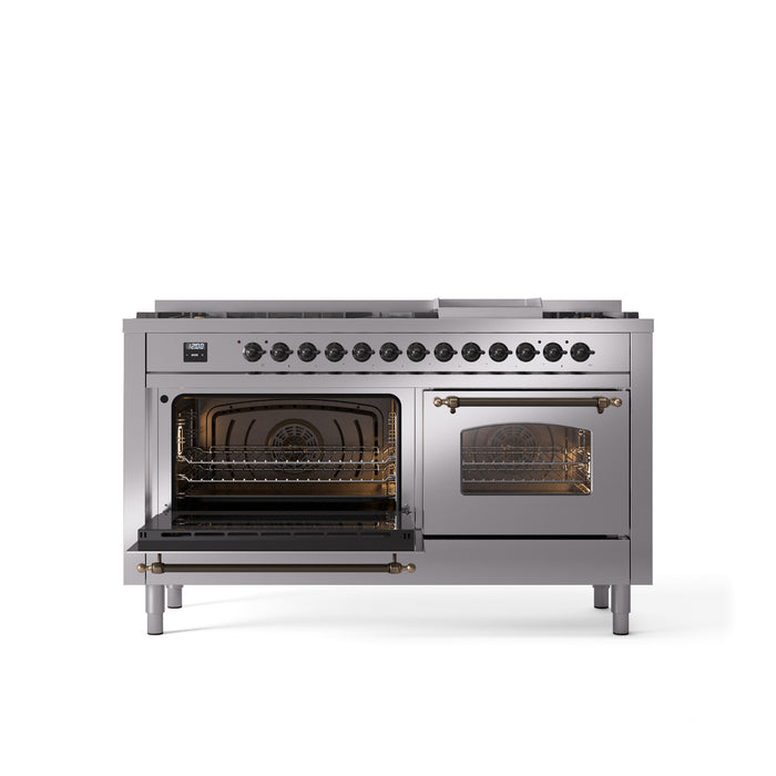 ILVE Nostalgie 60" Dual Fuel Range with 9 Sealed Burners Griddle Triple Glass Door - UP60FNMP