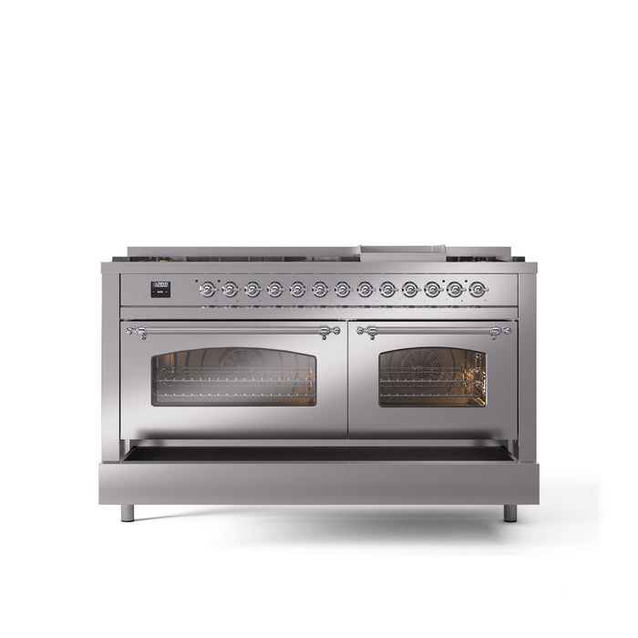 ILVE Nostalgie 60" Dual Fuel Range with 9 Sealed Burners Griddle Triple Glass Door - UP60FNMP