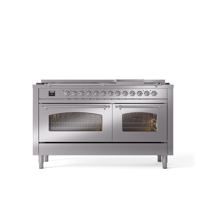 ILVE Nostalgie 60" Dual Fuel Range with 9 Sealed Burners Griddle Triple Glass Door - UP60FNMP