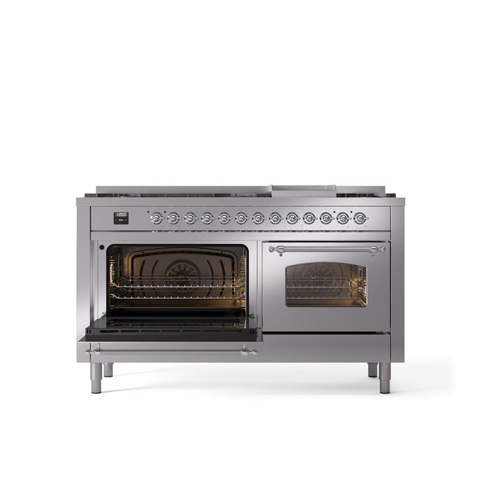 ILVE Nostalgie 60" Dual Fuel Range with 9 Sealed Burners Griddle Triple Glass Door - UP60FNMP