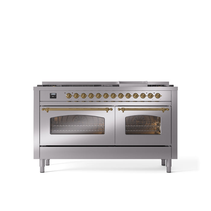 ILVE Nostalgie 60" Dual Fuel Range with 9 Sealed Burners Griddle Triple Glass Door - UP60FNMP