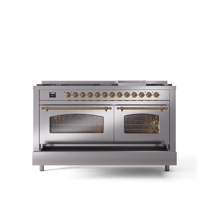 ILVE Nostalgie 60" Dual Fuel Range with 9 Sealed Burners Griddle Triple Glass Door - UP60FNMP