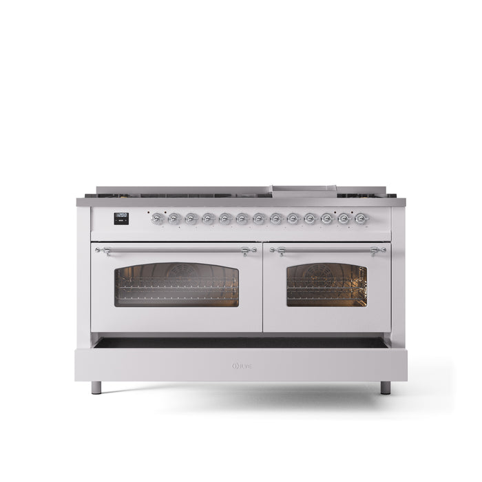 ILVE Nostalgie 60" Dual Fuel Range with 9 Sealed Burners Griddle Triple Glass Door - UP60FNMP