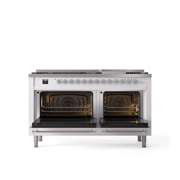 ILVE Nostalgie 60" Dual Fuel Range with 9 Sealed Burners Griddle Triple Glass Door - UP60FNMP