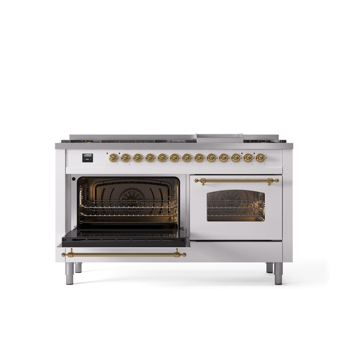 ILVE Nostalgie 60" Dual Fuel Range with 9 Sealed Burners Griddle Triple Glass Door - UP60FNMP